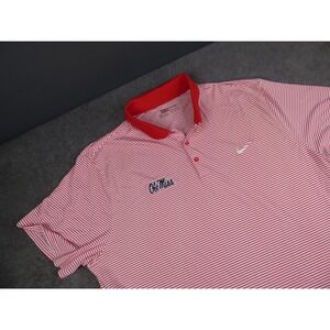 Nike Golf Ole Miss Rebels Polo Shirt Mens 3XL Red White Striped Dri-Fit Standard